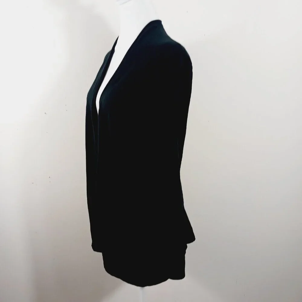 Forte Black Merino Wool & Silk Blend Button Back Open Long Sleeve Cardigan, MED